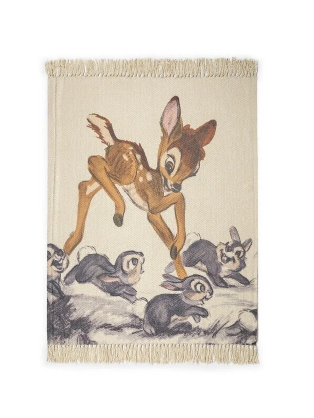 DISNEY PARKS BAMBI THUMPER RABBITS WOVEN TAPESTRY THROW BLANKET FRINGE